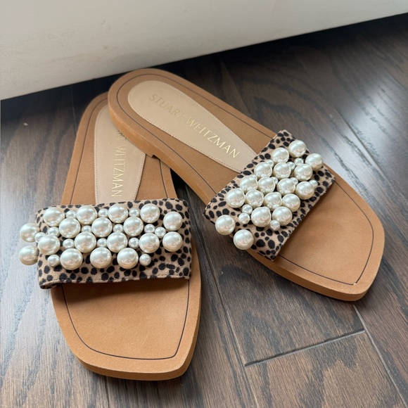 New! STUART WEITZMAN Goldie Cheetah Print Slide Leather Sandals Size 8 - Picture 8 of 9